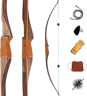 Deerseeker Outdoor 64" Traditional Longbow Reflex Deflex One-Piece Hunting Long Bow Handmade Wooden Bow Laminated Limbs with Bamboo Core RH/LH for Adults & Youth Archery 25-60lbs