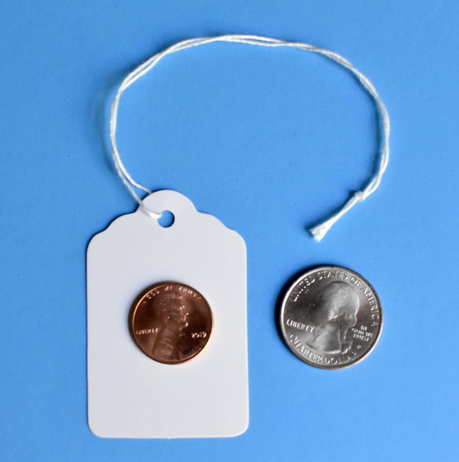 1000 Marking Tags with String Attached - 2 1/4” x1 7/16”, Blank White Tags with String for Pricing and Crafting, Small Strung Marking Labels