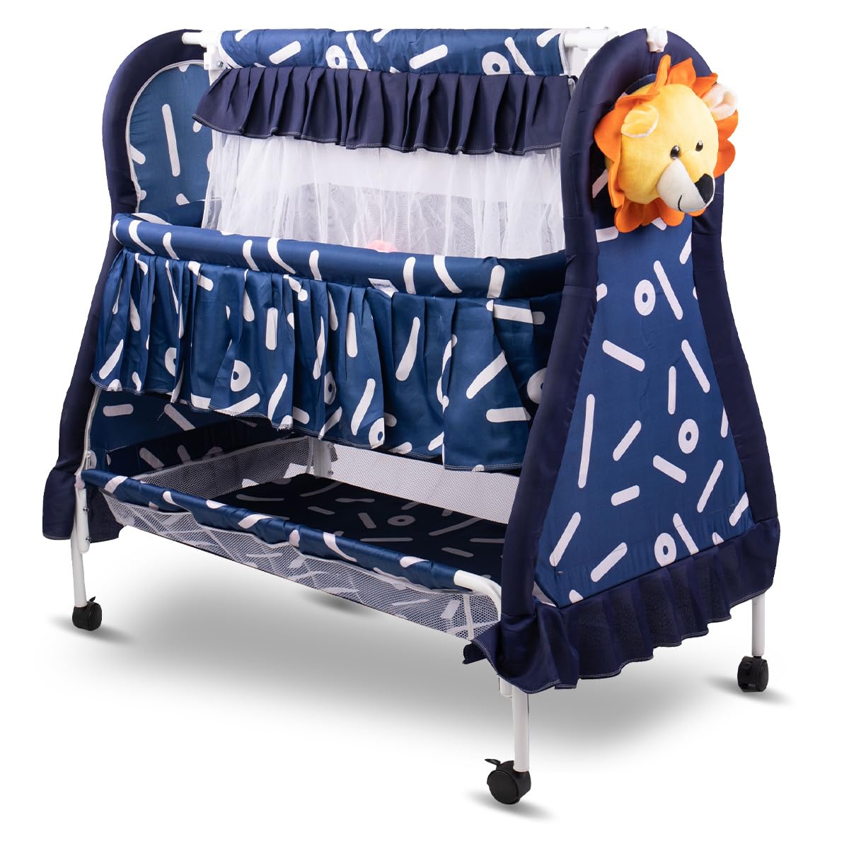Bumtum Baby Cradle with Swing Mosquito Net Foldable Cradle with Storage  Basket |Comfortable Multi-Use Baby Cradle for Baby Comfort Sleep Lion