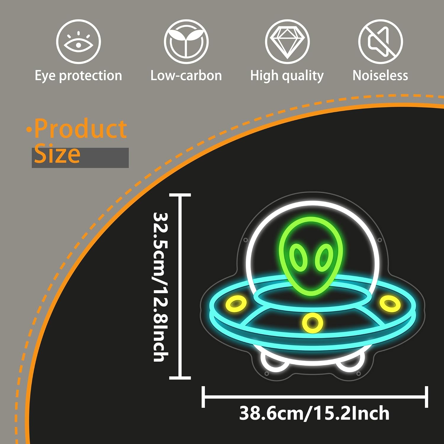 UFO Neon Sign, Alien Neon Signs for Wall Decor, UFO ET Dimmable Neon Light for Bedroom, Game Room, Kids Room, Bar Decoration, USB Powered Light Up Signs for Party Decor - Image 4