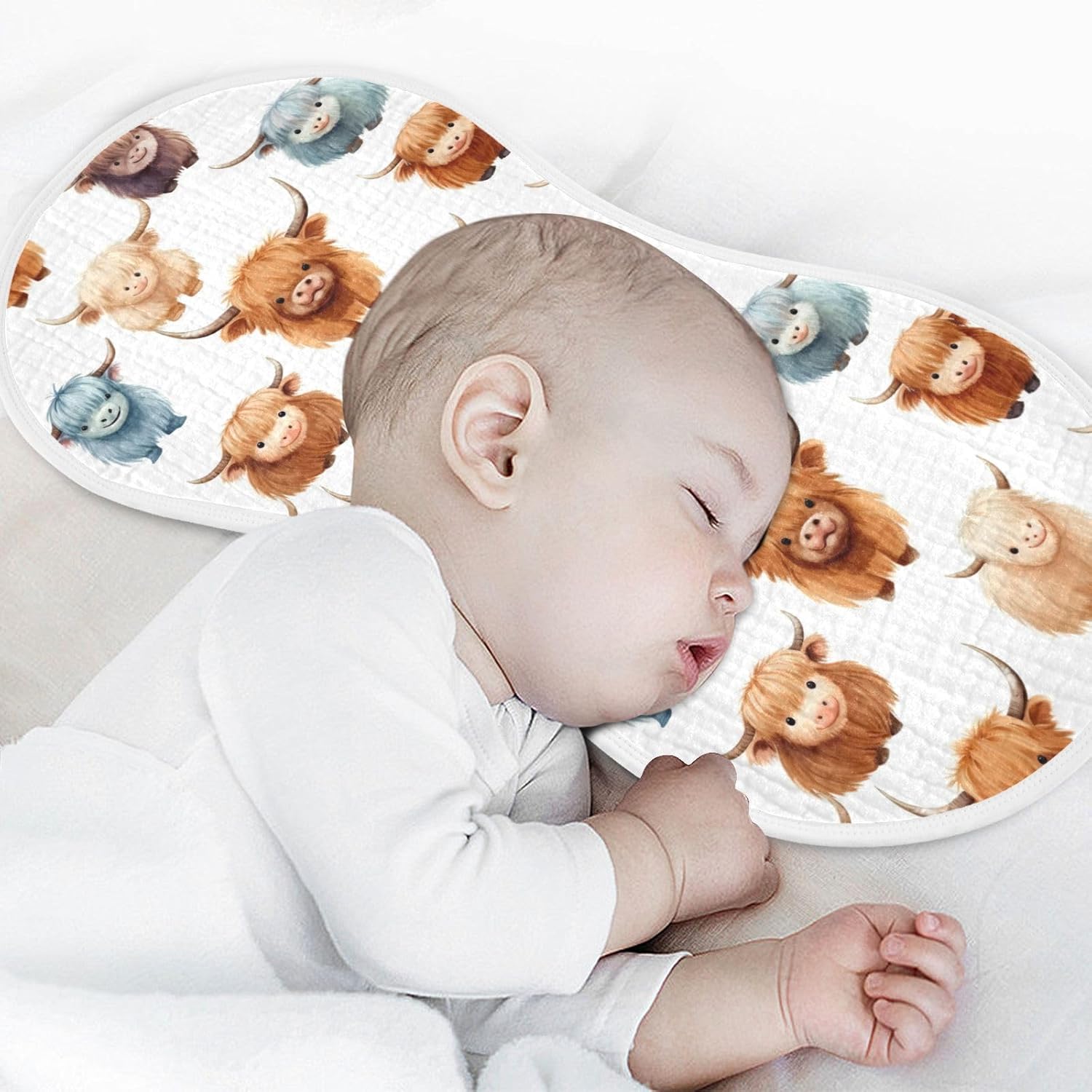 4Pcs Cute Highland Cow Pattern Burp Cloth,Unisex Large Absorbent Soft Cotton Muslin Burping Cloths for Newborn Boys Girls,11x22in,A110858