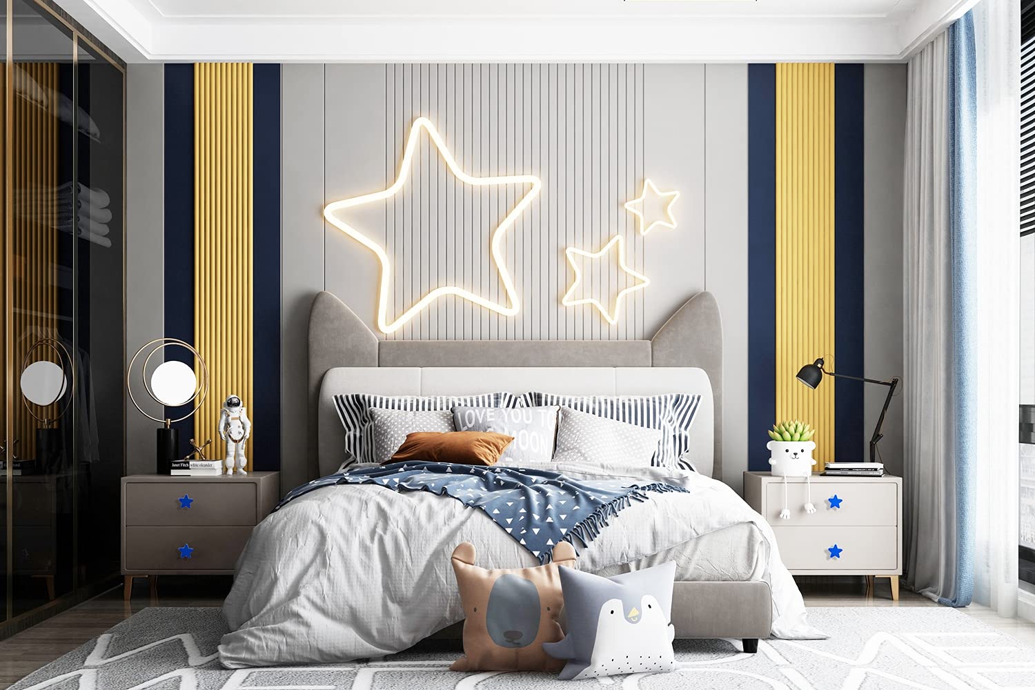 Botones de goma suave con forma de dibujos animados para niños, niñas, tiradores de armario, cajones, para armarios de habitación infantil, 6 unidades (estrella azul)