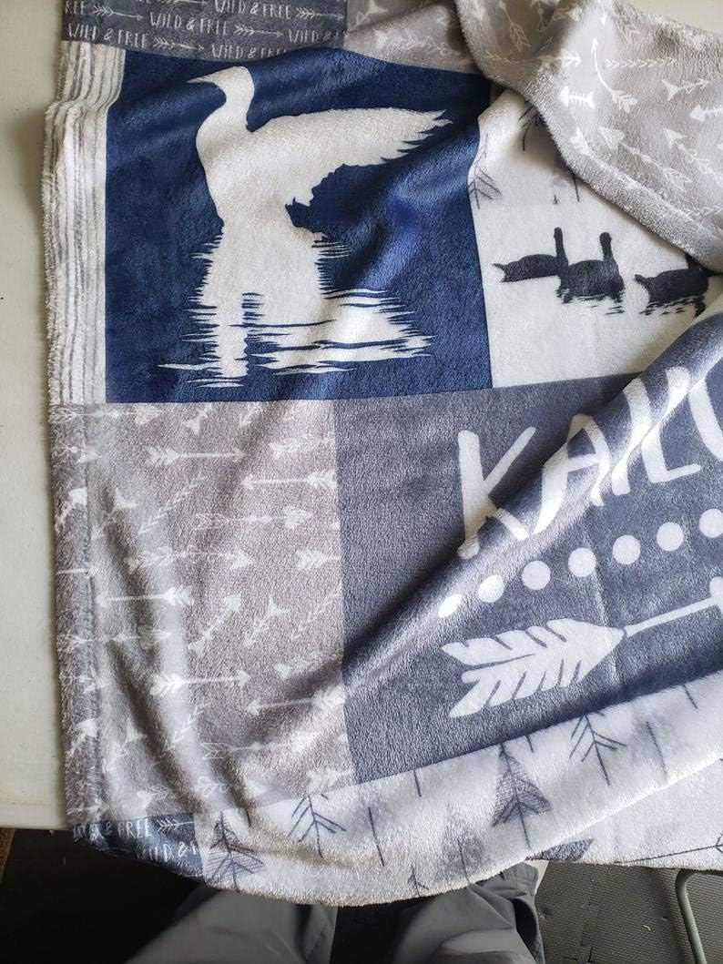 Puddle Kickers Personalized Woodland Baby Blanket – Soft Minky Fleece with Ducks, Bears & Deer for Boys (Lightweight Minky Fleece - 30" x 40" Arrows on Back)