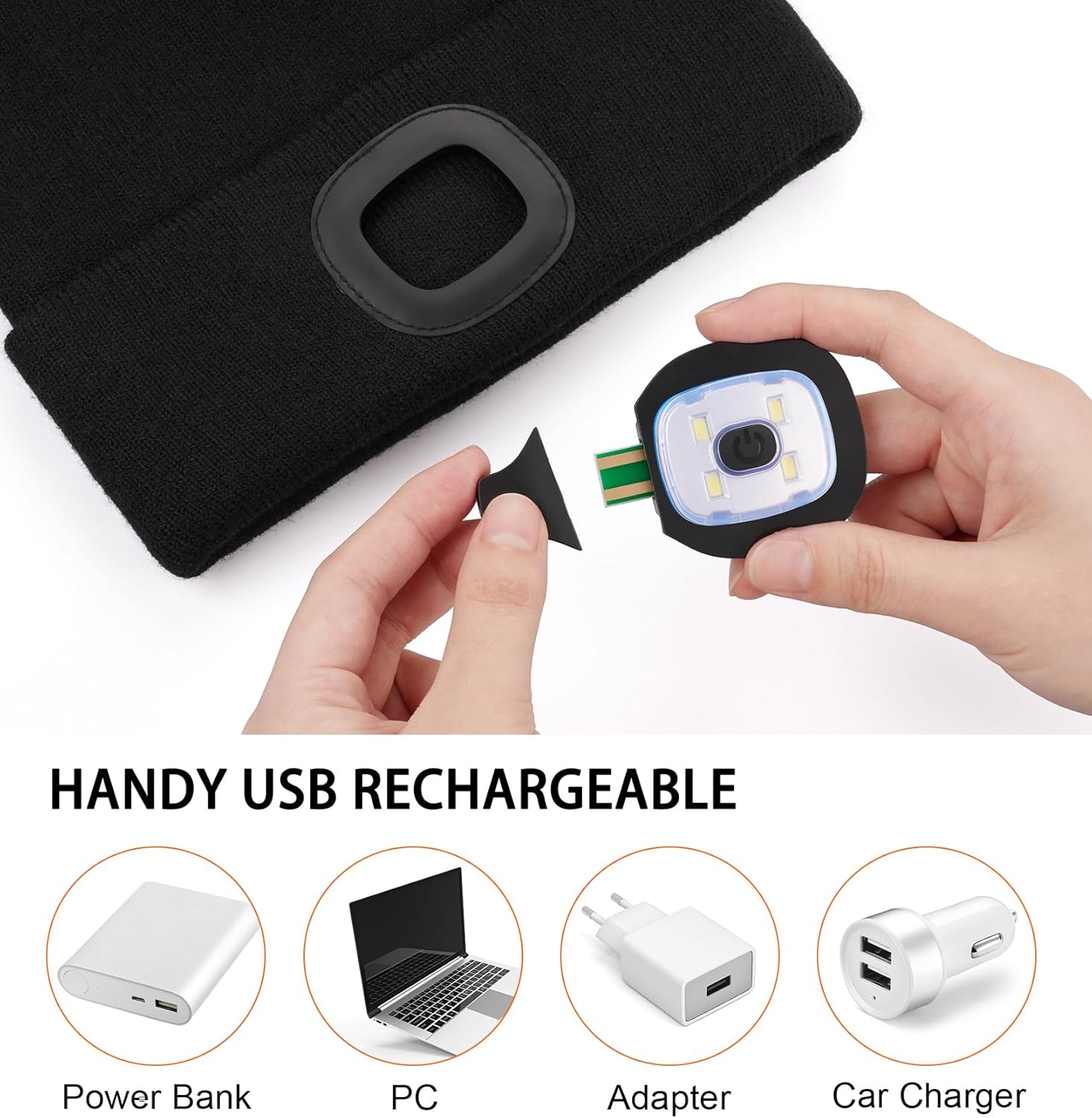 Wmcaps Stocking Gifts Stuffers for Men, Hat with Light Built in, LED Beanie Headlamp for Dad Women Husband Boyfriend Him Orange - Image 4