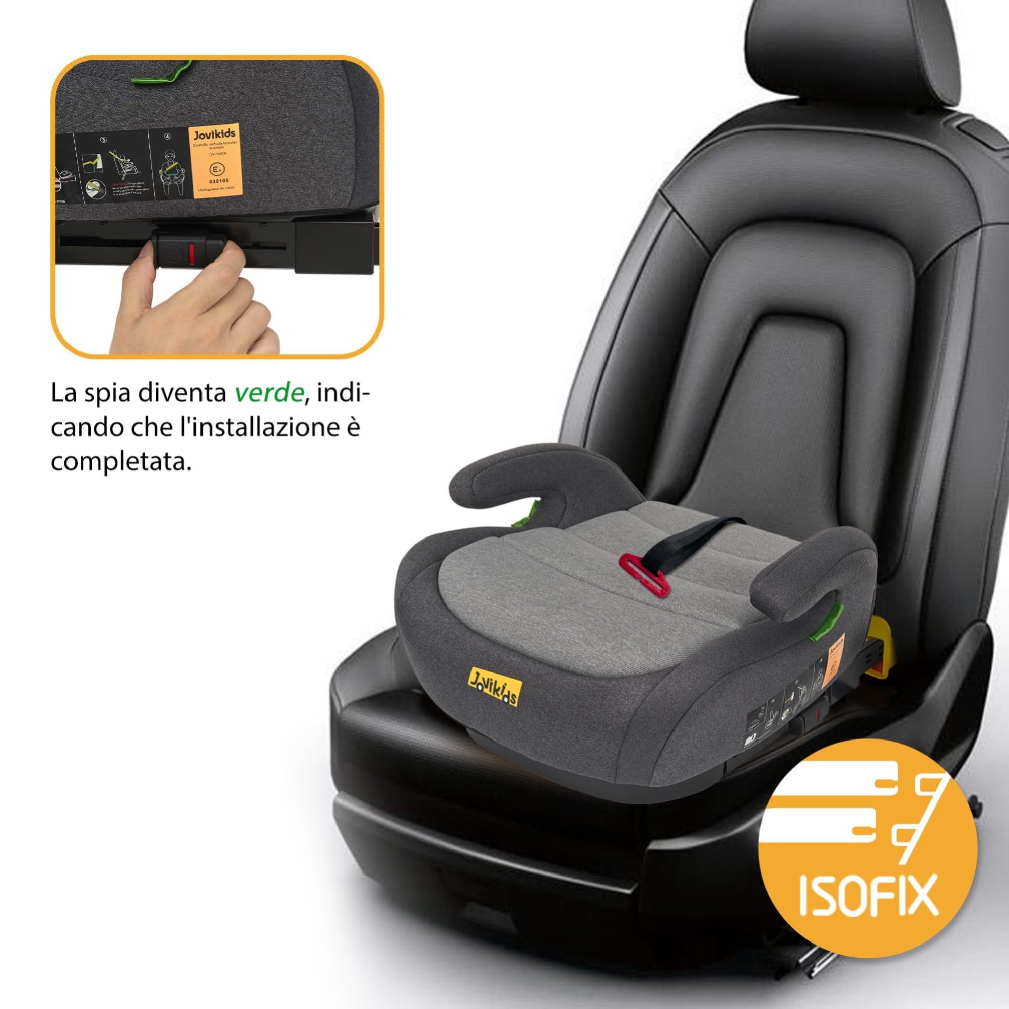 Jovikids Rialzo Auto per Bambini ISOFIX 125-150cm ECE R129, Alzatina Auto Bimbi 15-36 kg, Seggiolino Auto Gruppo 2-3 da 6 a 12 Anni - Nero