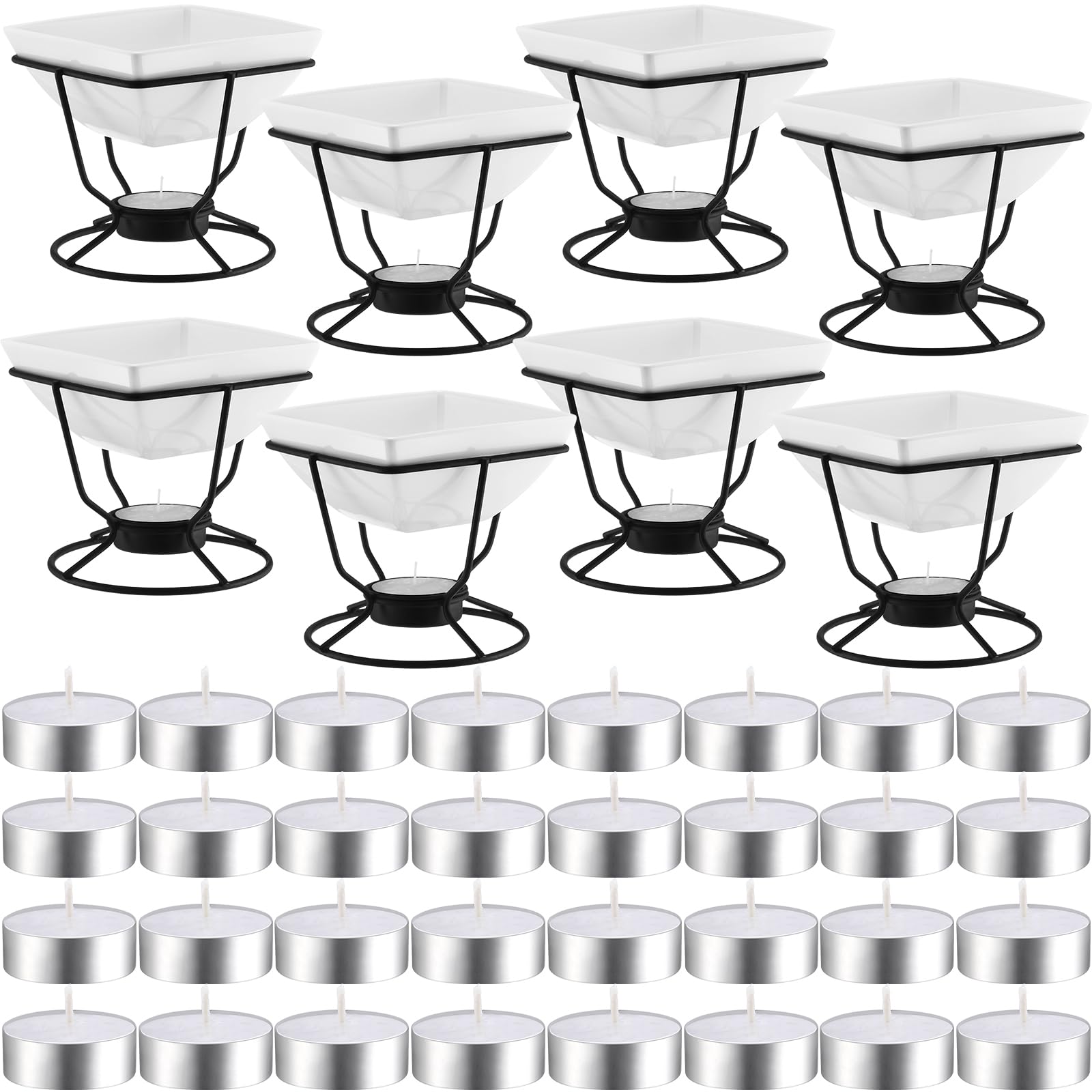 Fabbay 8 Set Ceramic Butter Warmers for Seafood with 32 Tealight Candles 4oz Butter Warmer Pot Ceramic Bowl for Chocolate Cheese Fondue Food Crab Lobster, Dishwasher Microwave Oven Safe