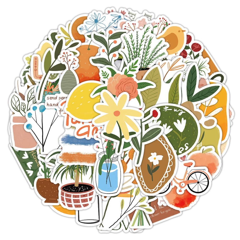 60PCS Boho Aesthetic Flower Plant Stickers Pack Vintage Art Decor Stickers for Adults Women Kids Teen Girls Vinyl Waterproof Stickers for Water Bottles Laptop