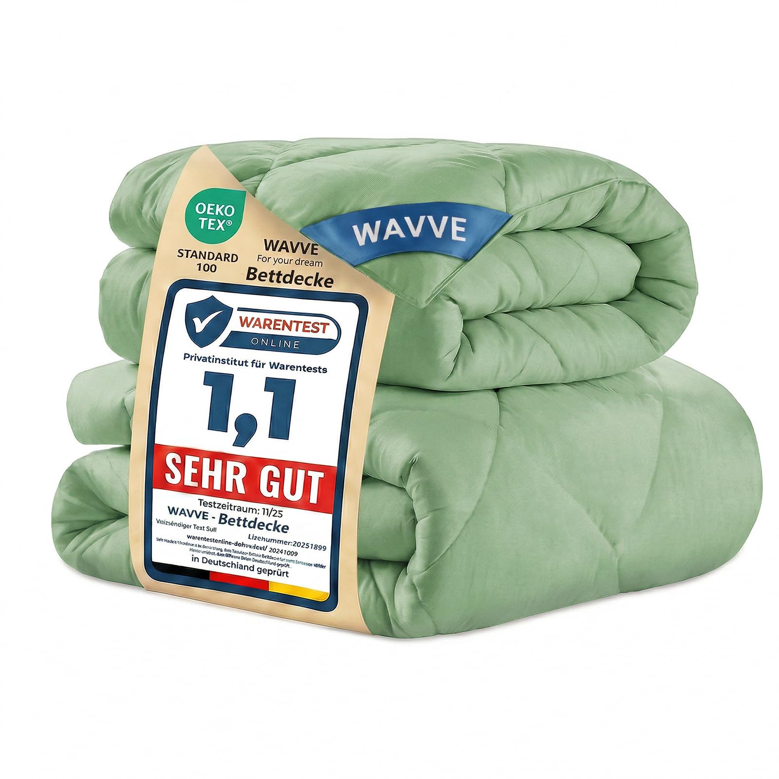 WAVVE Bettdecke 135x200 cm 2 teilig Inklusive Ganzjahresdecke 300gsm + Sommerdecke 150gsm ＝ Winterdecke 450gsm, Steppdecke Mikrofaser Grün – Amazon Angebot
