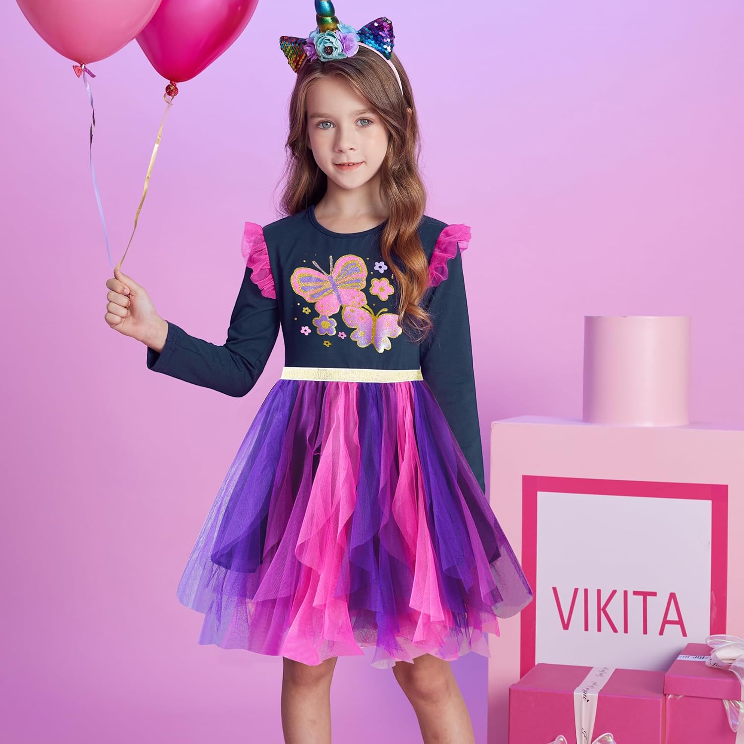 VIKITA Girls Dresses Winter Long Sleeve Party Tutu Dresses for Girls 3-12 Years - Image 3