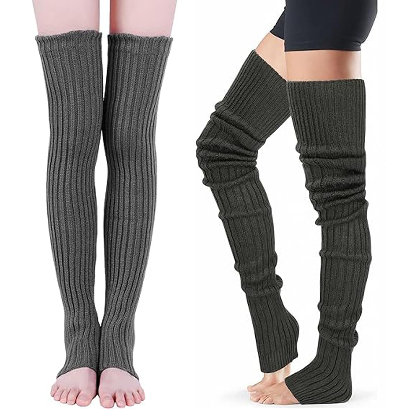 IYAAN1 Pcs Winter Socks For Women Wool Warm Thigh High Socks Knee High Leg Warmers Long Socks Boot Knee Cap Woolen Socks For Women Winter Wear Socks Grey