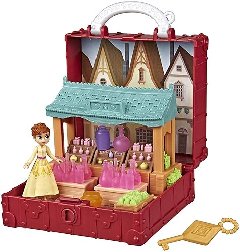 Disney Frozen Pop Adventures Village Set Pop-Up Playset con asa, incluye muñeca pequeña de Anna inspirada en la película Frozen 2 – Juguete para