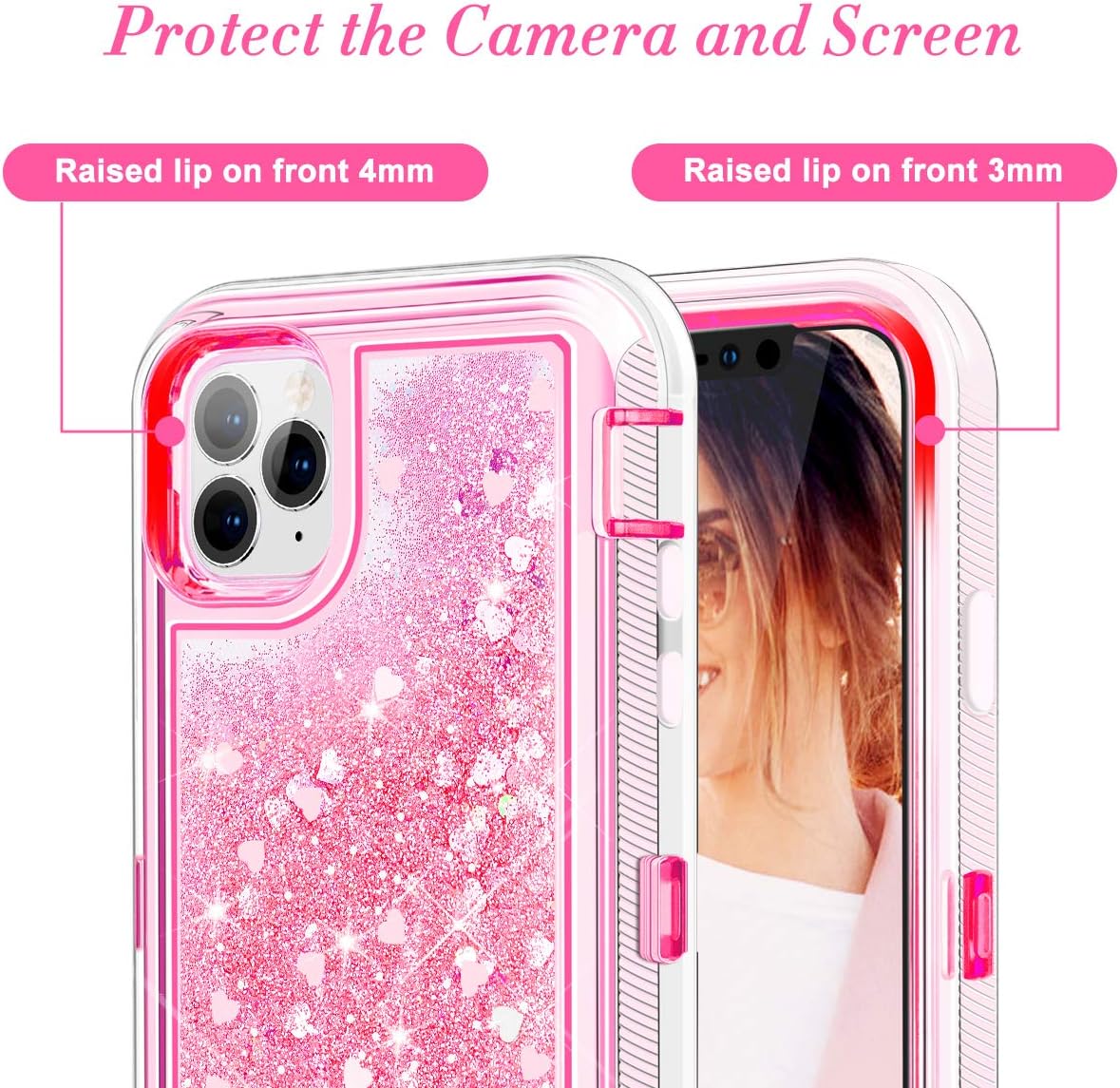 Caka Protective Case for iPhone 11 Pro Glitter Case Protective Liquid Bling Shining Flowing Floating Clear for Girls Women Heavy Duty Bumper Case for iPhone 11 Pro (5.8 inch)(Love Pink)