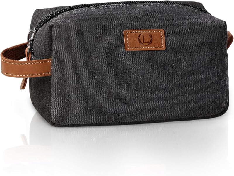 Necessaire de lona Janhavi para viagem, maquiagem e itens pessoais, cinza-escuro, inicial L
