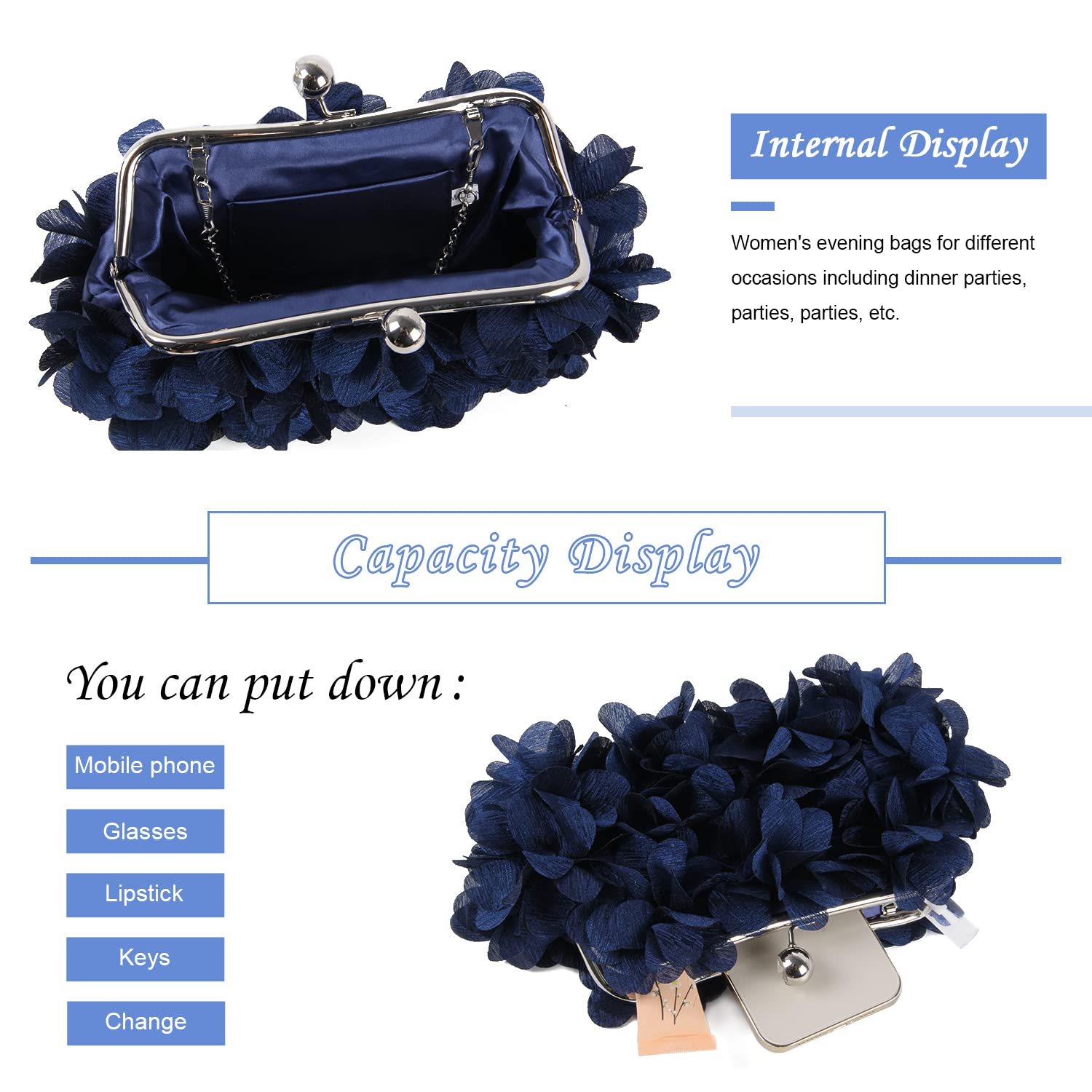 SUKUTU Pochette de Soirée pour Femme Fleur Sac à Main de Soirée Femme Mariage Chaîne Sac à Bandoulière Sac à main
