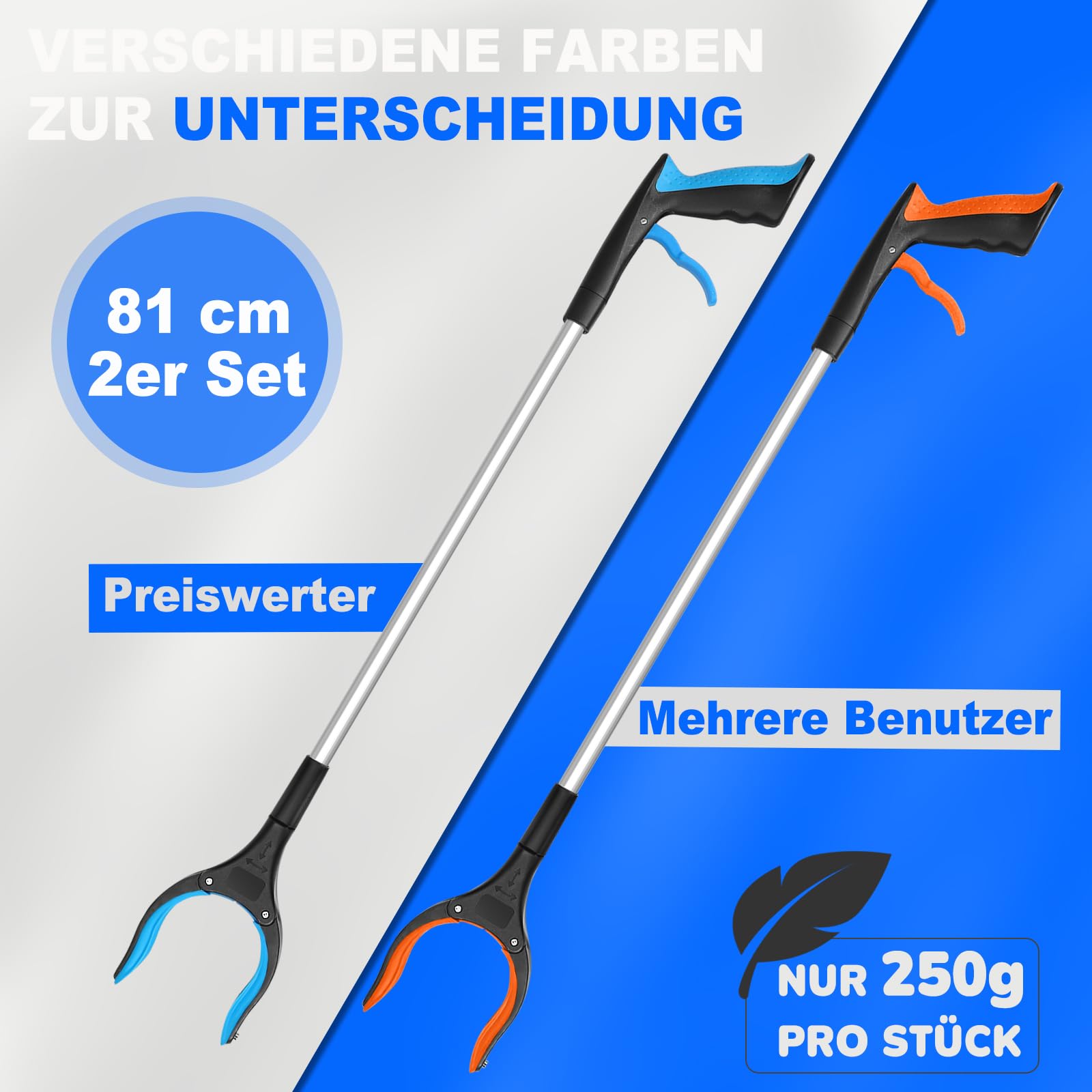 Angooni 2 Stück 81 cm Greifer für Senioren - Greifzange Müllzange - Drehbar Müllgreifer - Greifer Kinder - Verbesserter Langlebiger Greifzange für Müll