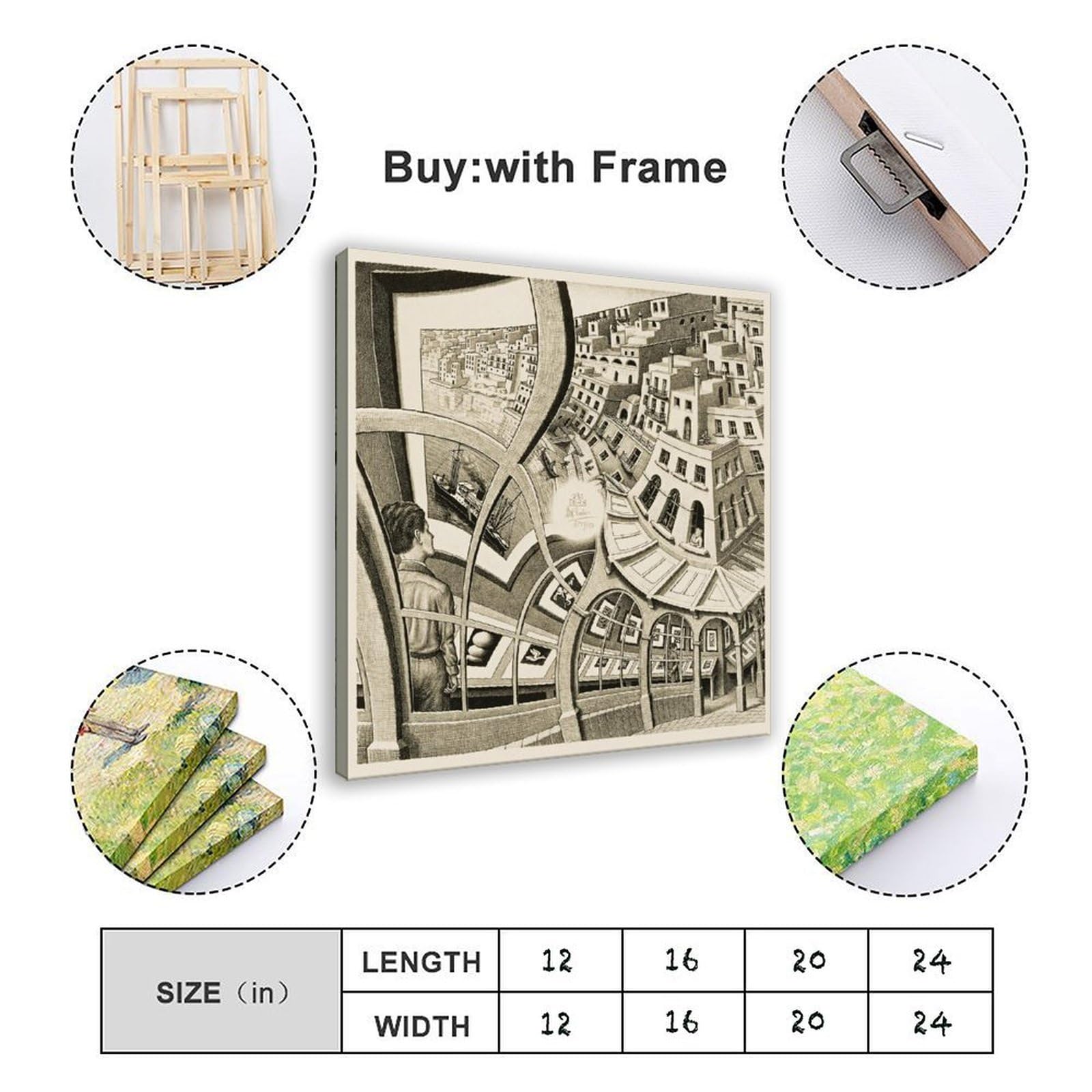 WCYB Stampa galleria di M.C. Escher Stampe poster su tela Deco Dipinti Wall Art per ufficio 30,5 cm L x 30,5 cm W