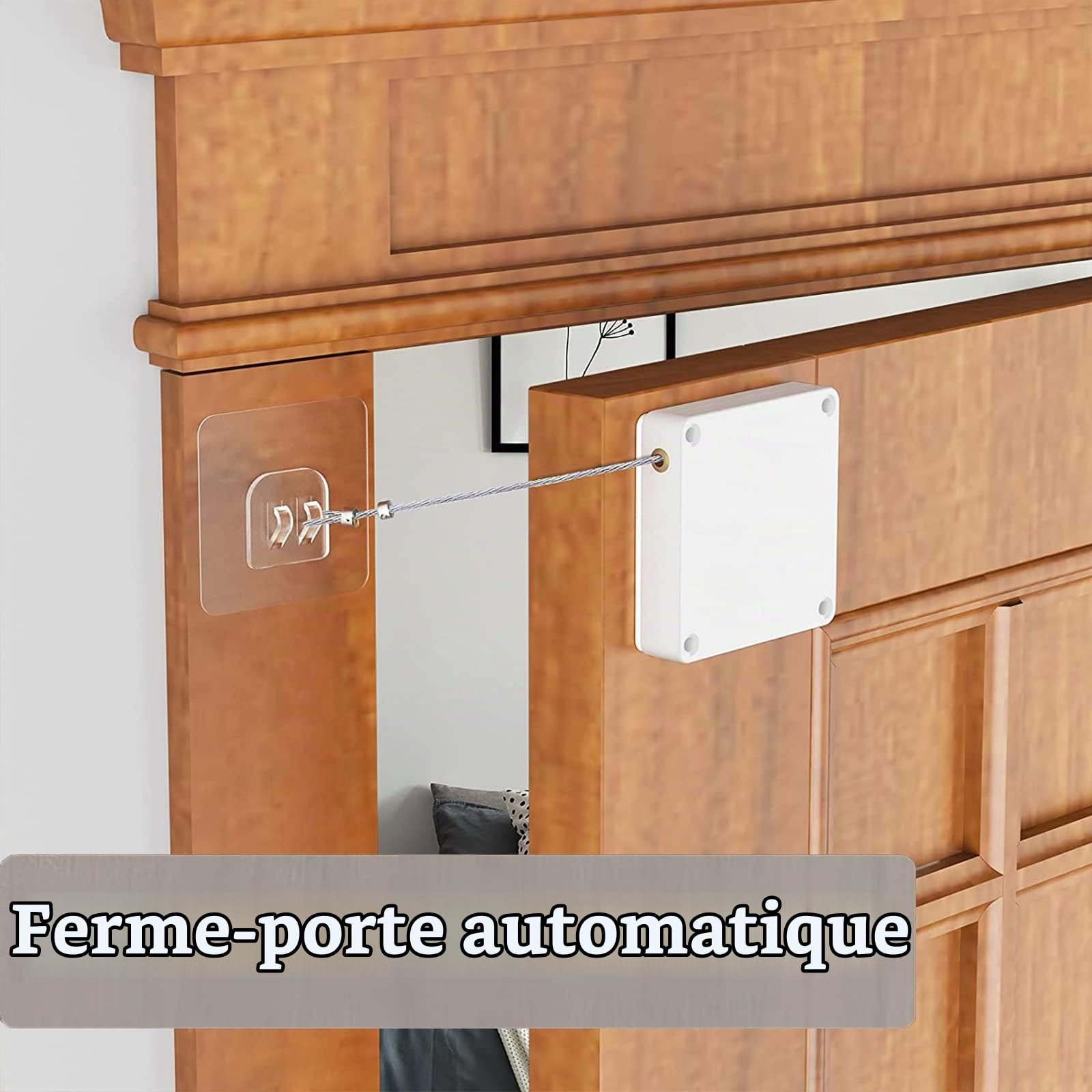 2 Pièces Ferme-Porte à Capteur Automatique, Porte à Capteur Automatique Sans Poinçon Automatic Door Closer, Ferme-Porte Automatique Avec Capteurs Avec Cordon de Serrage(Force Traction: 800g)