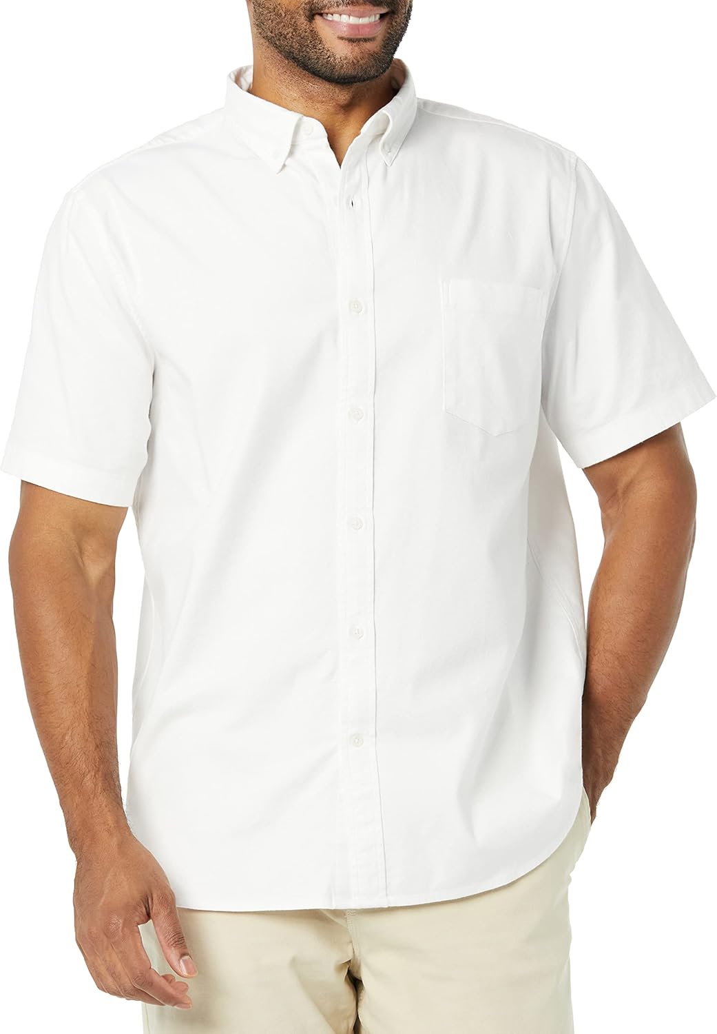 Amazon Essentials Men's Slim-Fit Short Sleeve Stretch Oxford Shirt with Pocket XX-Large White