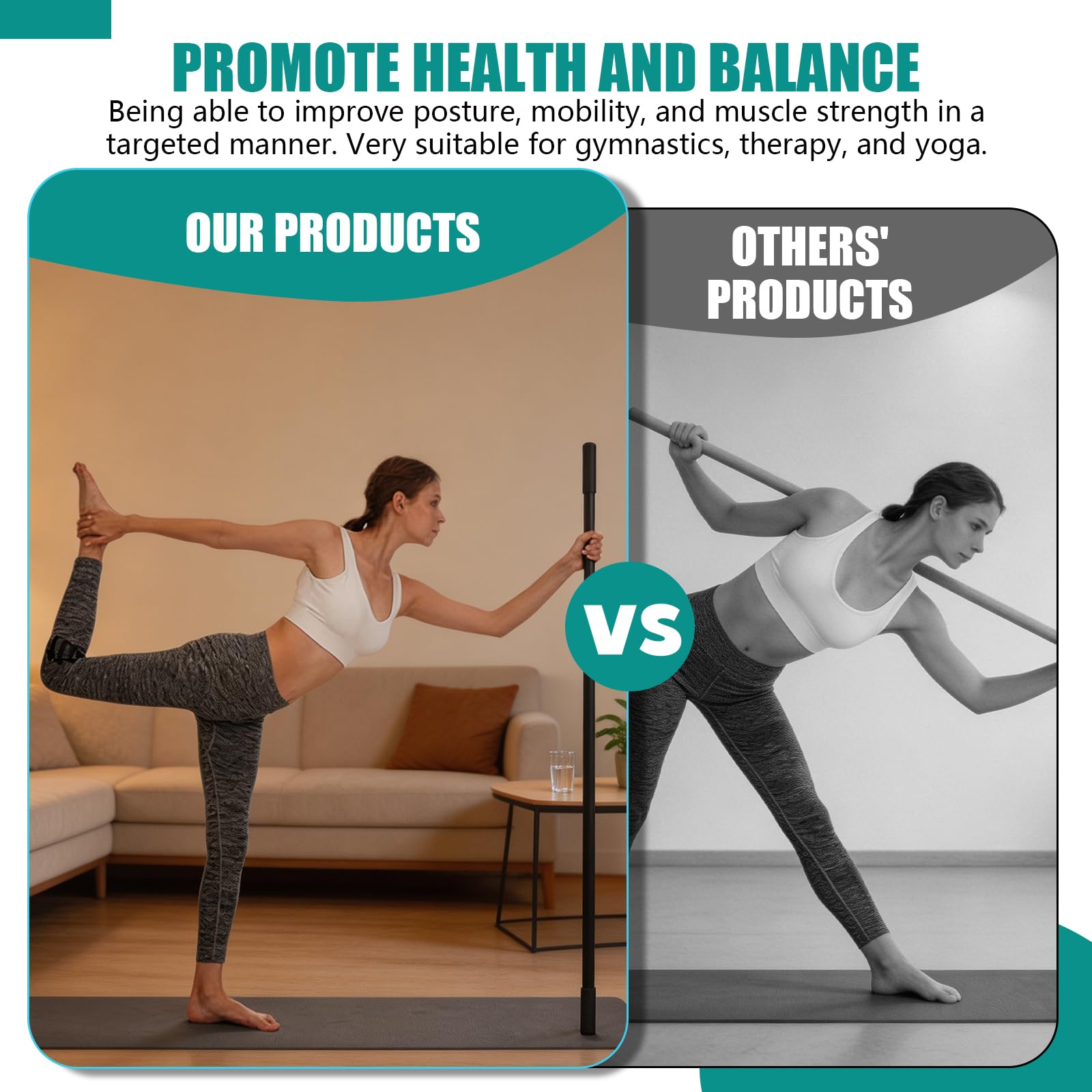 Tragbarer Yoga-Stick, Yoga Stick 1,5 m, Verstellbarer Gymnastikstab mit Schaumstoffgriffen, Vielseitiger Trainingsstab Schaumstoffgriffen, Stahl Fitness Stretch Stick Für Fitnessstudio,Stretch,Sculpt