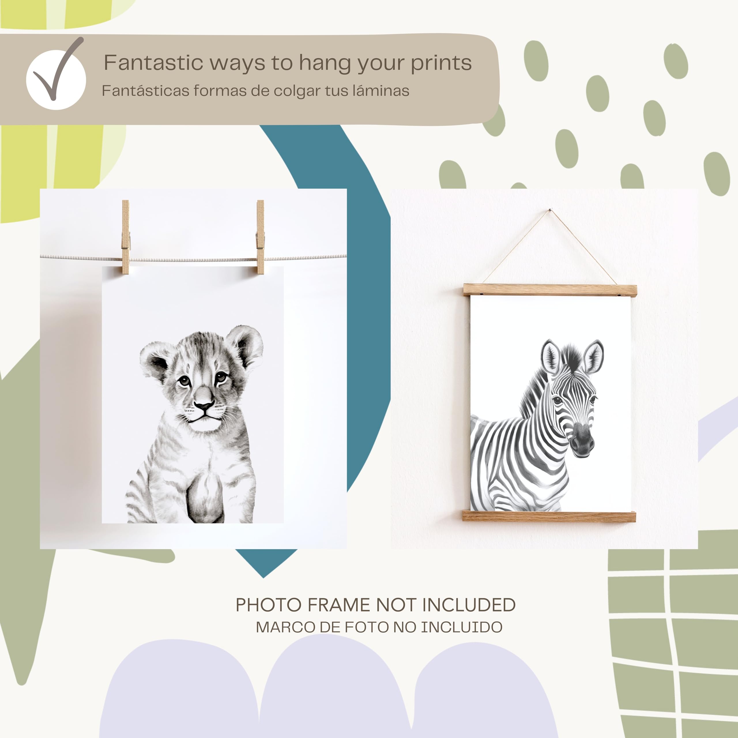 ayurvana Set de 4 Láminas Safari en Blanco y Negro – Cuadros Infantiles de Alto Contraste para Estimulación Visual de Recién Nacidos – Decoración Habitación Bebé Estilo Nórdico y Montessori – A4