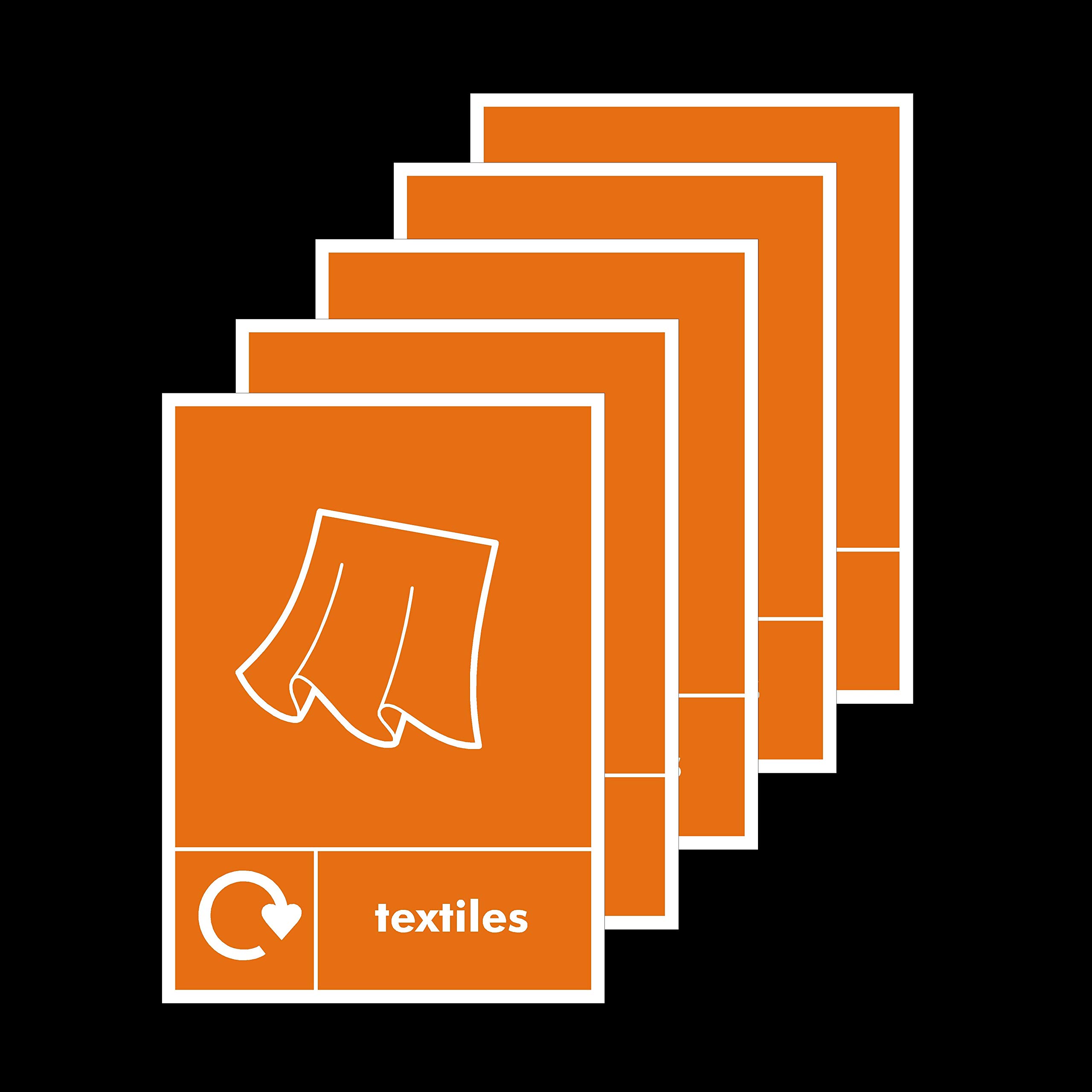 5x Textiles Recycling Bin Self Adhesive Stickers 200x300mm