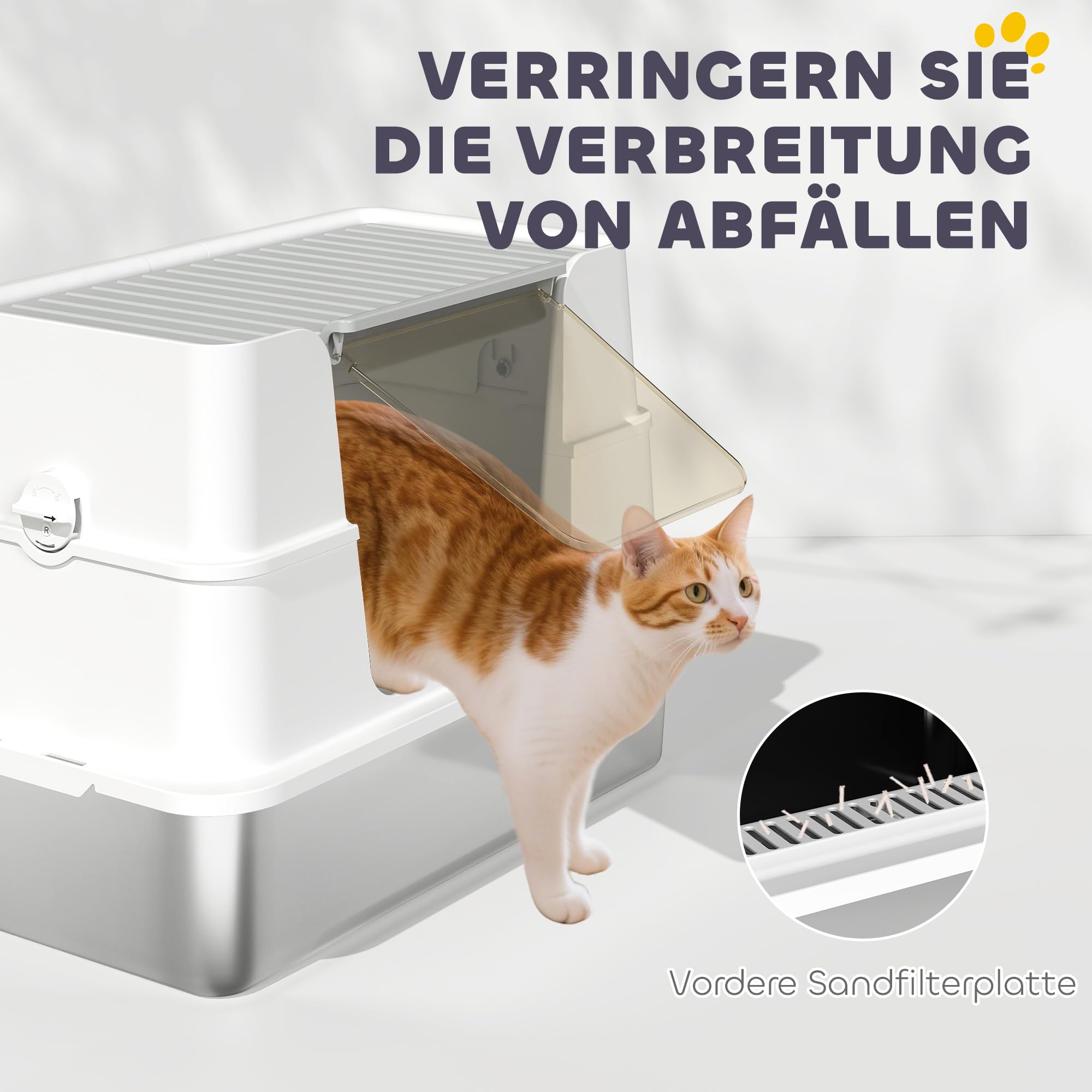 PawHut Katzenklo XL 60,2 x 40,2 x 44,5 cm mit Deckel Schaufel Hellgrau | Katzentoilette, Pedal, Edelstahl, Leicht zu Reinigen, Geruchsresistent, für Große Katzen bis zu 15 kg