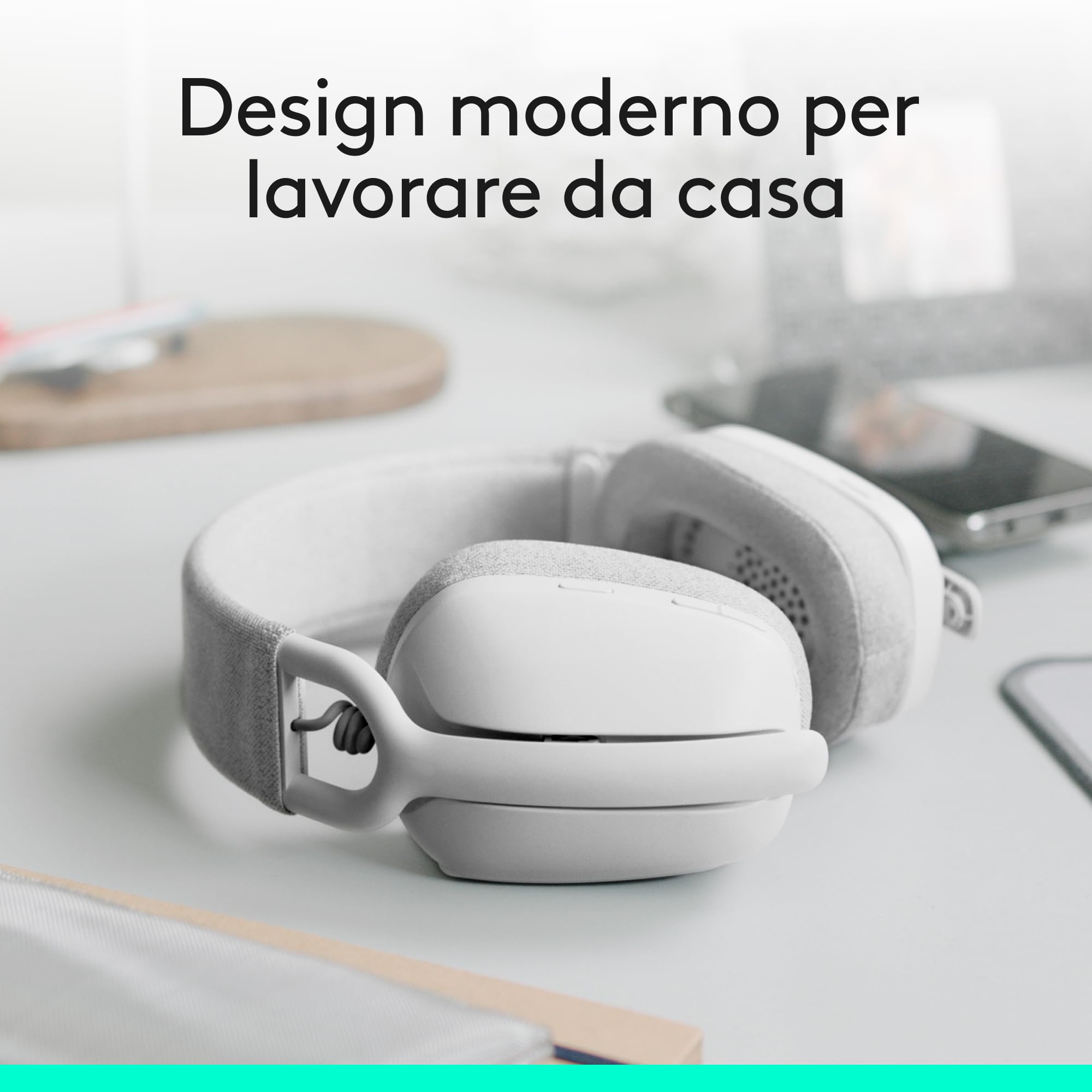 Logitech Zone Vibe 100 Cuffie Wireless Over-Ear Leggere con Microfono con Eliminazione del Rumore, Auricolare Bluetooth Multipoint, Compatibile con Teams, Google Meet, Zoom, Mac/PC - Bianco