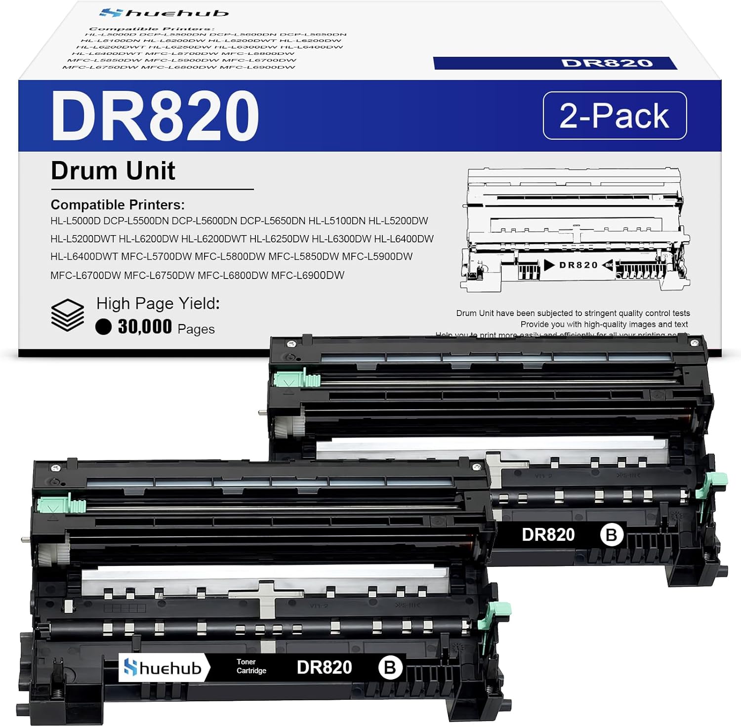 DR-820 Drum Unit Replacement for Brother DR820 DR 820 Drum Unit for HL-L6200DW MFC-L5850DW HLL6200DW MFC-L5900DW MFC-L5700DW MFC-L5800DW HL-L5200DW HL-L5100DN MFC-L6700DW MFC-L6800DW Printer, 2-Pack