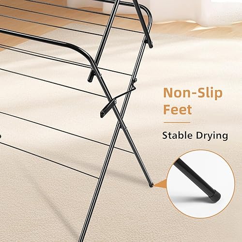 Miniatura 7 de Tendedero plegable para ropa  Escurridor portátil plegable para ropa  Uso para interiores y exteriores  Ahorro de espacio  Negro 54 x 24 x 17