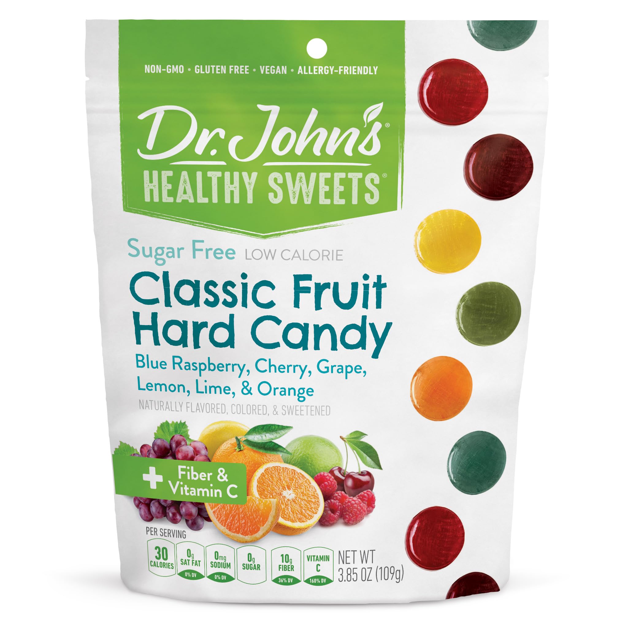 Dr. John’s Sugar Free Candy, Healthy Hard Candy with Zero Sugar, Low Calorie Snacks, Keto Friendly, Vegan, Gluten Free, Classic Fruit Flavors, 24 Count, 3.85 OZ