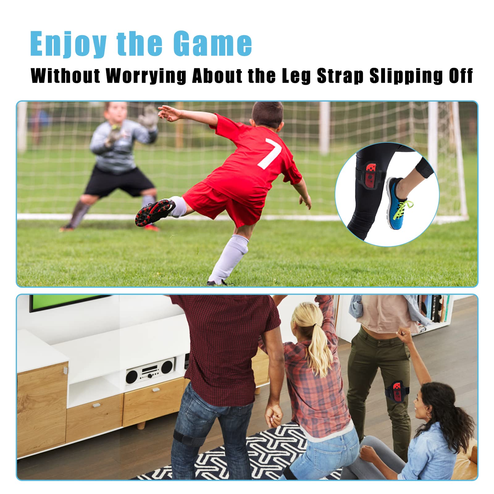 Pack de 2 correas para las piernas compatibles con Nintendo Switch Sports Soccer/Ring Fit Adventure, correa ajustable elástica transpirable para la pierna compatible con Switch OLED/Switch, para