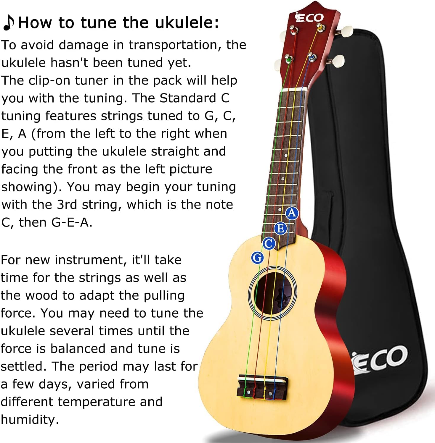 iECO Soprano Ukulele Beginner Kit 21 Inch Ukelele w/Free Online Lesson Case Strap Tuner Strings Picks, for Professional, Starter and Enthusiasts (Natural)