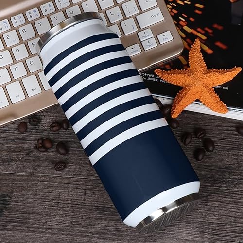 Miniatura 5 de AmbeHome Vaso de viaje aislado de acero inoxidable de 14 onzas con tapa, vaso de café de doble pared con ancla roja con popote y tapa, rayas