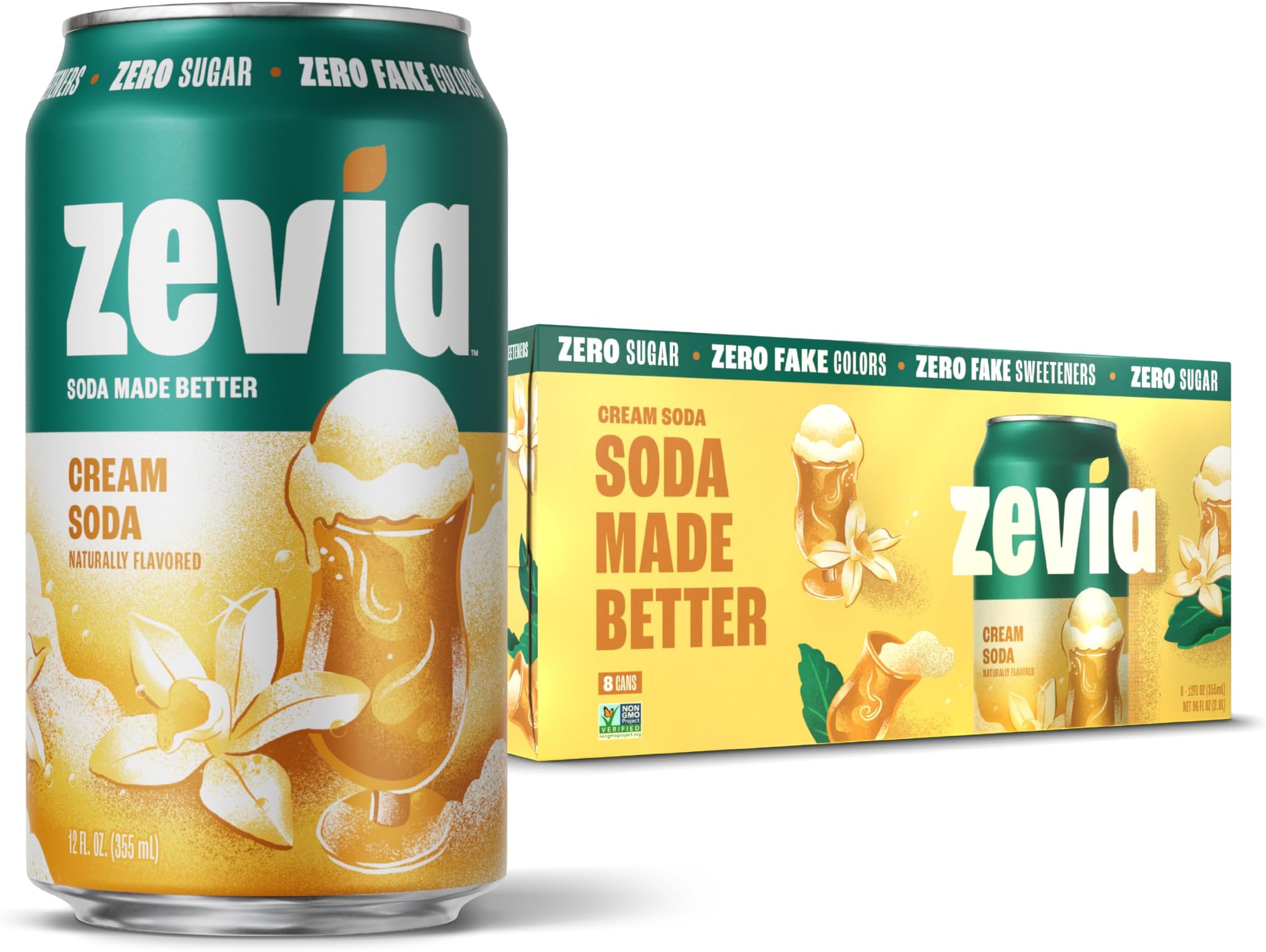 Zevia Zero Sugar Cream Soda, 12 Ounce Cans (Pack of 8)