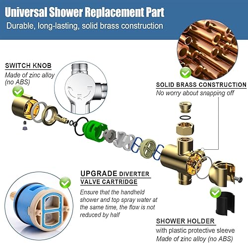 Miniatura 4 de Válvula desviadora de ducha de 3 vías de metal de alta presión con soporte de mano, brazo G12 para cabeza, pieza de repuesto del sistema universal
