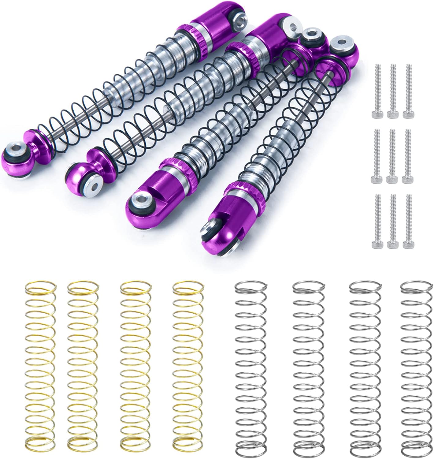 MORLORDY Aluminum Alloy 4Pcs RC Shock 48mm Ajustable Shocks Absorber Dampers for SCX24 Shocks 48mm Upgrades 1/24 RC Crawler Car Accessories, Black and Purple