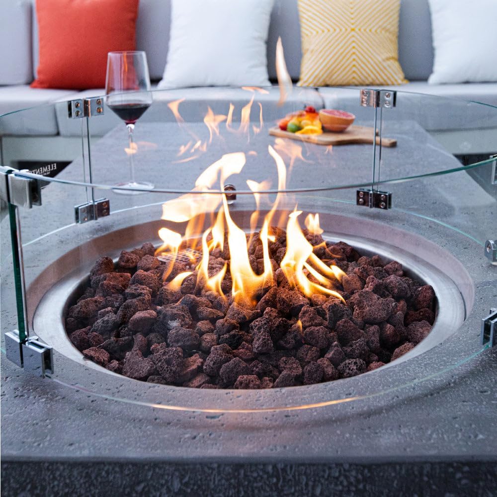 Metropolis Concrete Fire Pit 56" x 32" Outdoor Patio Firepit Includes Lava Rocks Modern Fire Pits & Outdoor Fireplaces for Garden, Deck, Indoor & Outdoor Heating