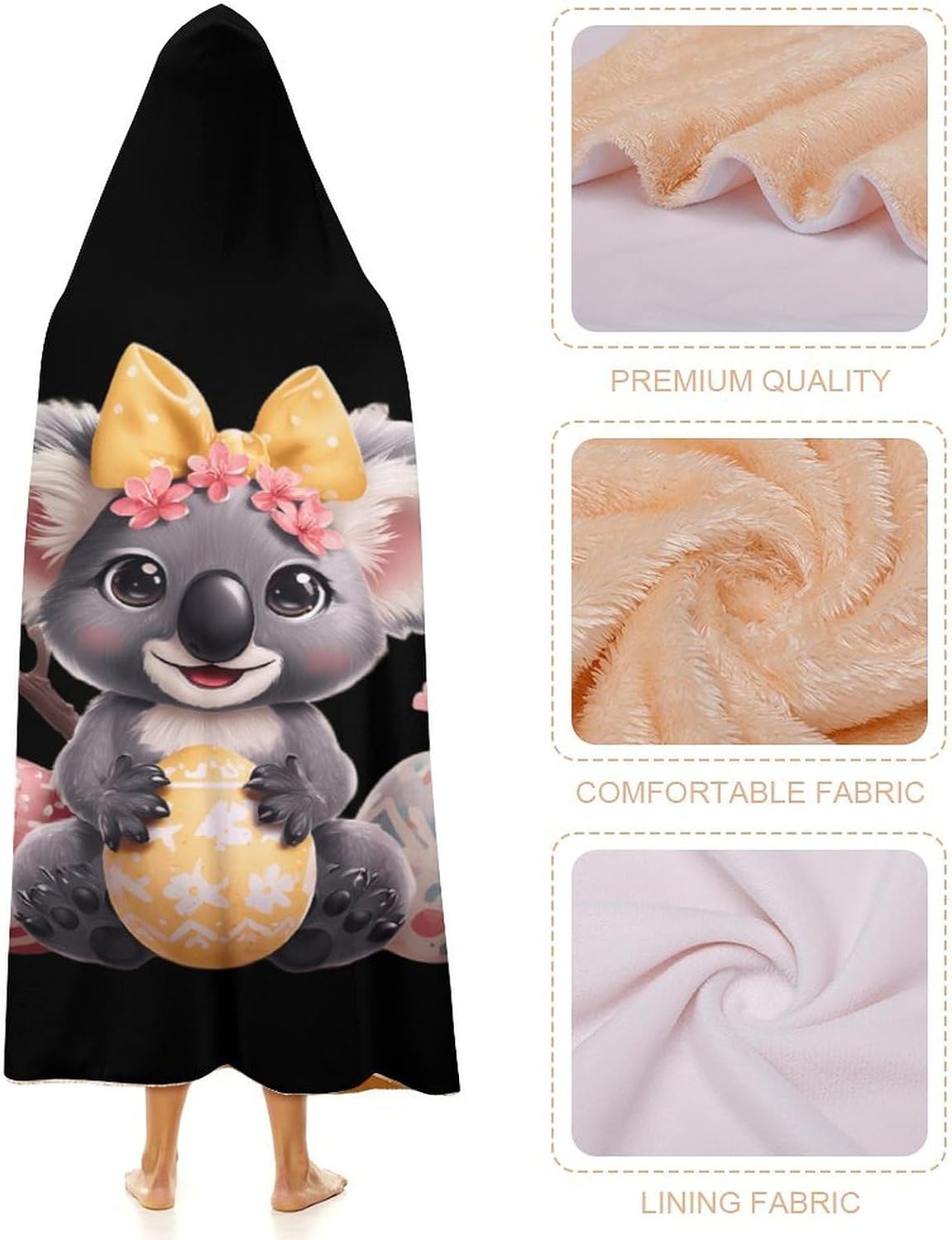 Easter Koala Wearable Blanket Oversized Throw Cape | Cozy Hooded Blanket Gifts for Women Men