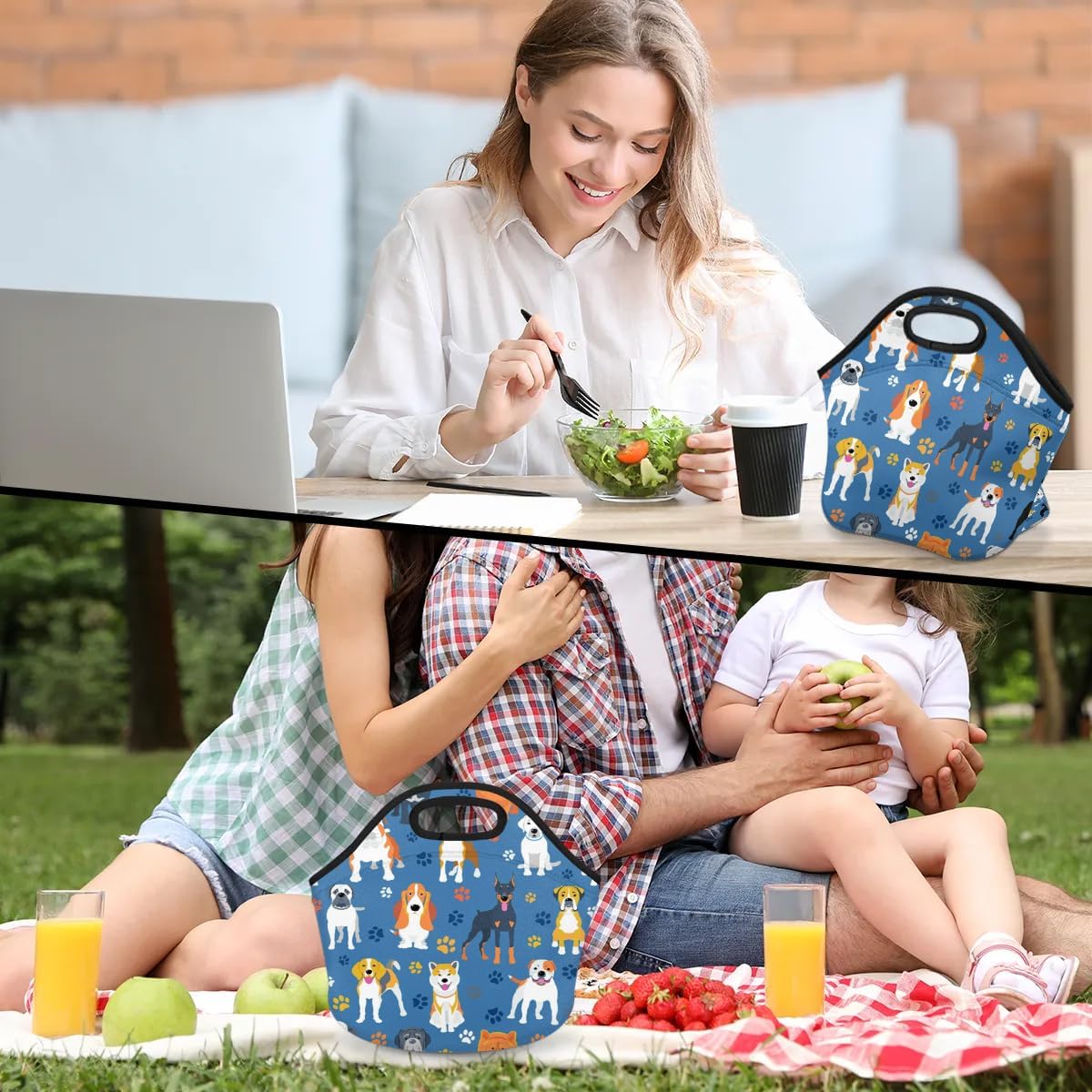 Dog Print Neoprene Lunch Bags for Kids Lunch Tote Reusable Waterproof Cooler Lunch Box Organizer for Work School Outdoor Travel Camp Picnic - Image 7