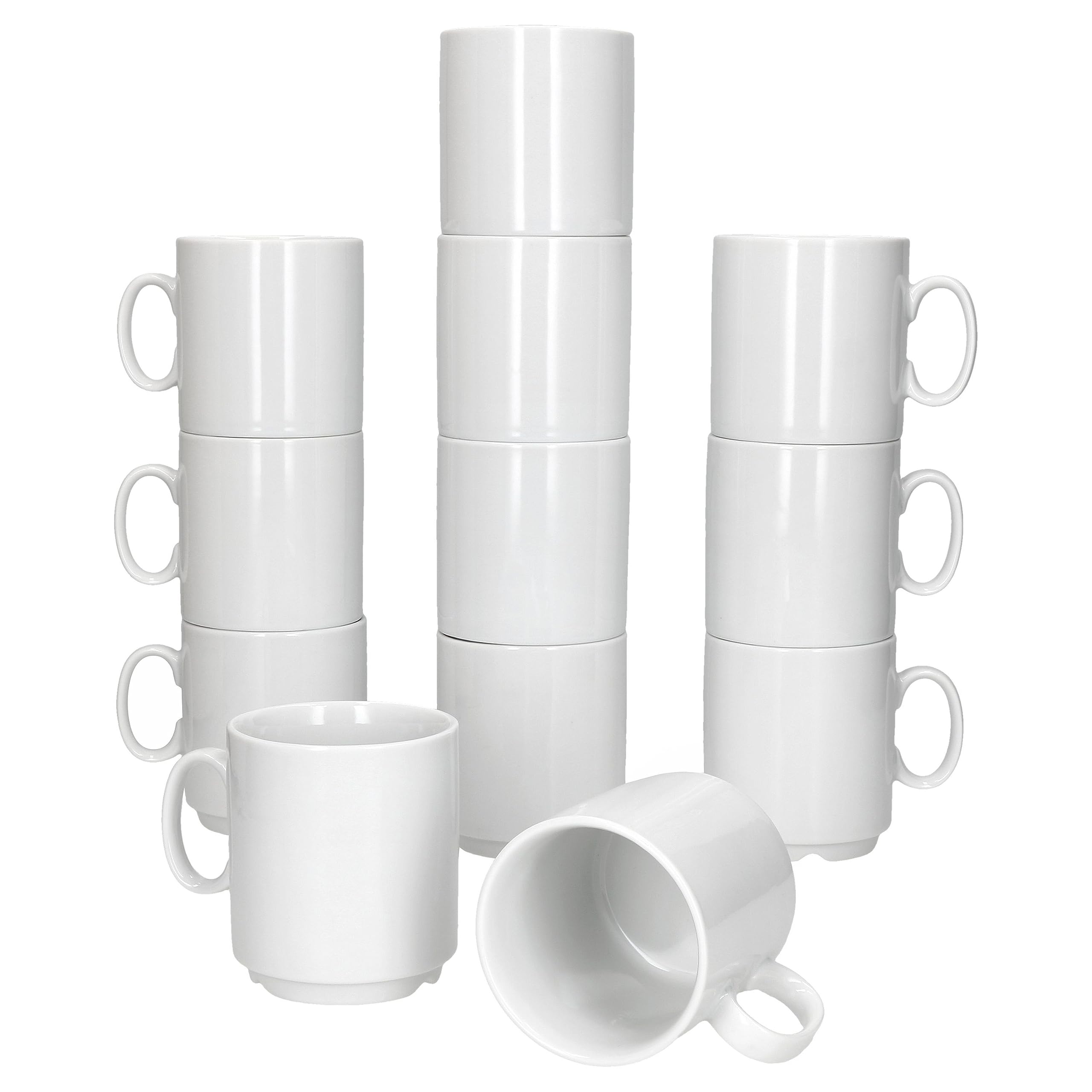 MamboCat Event Lot de 12 tasses à café I 250 ml en porcelaine blanche avec anse pour 12 personnes I Tasses empilables pour boissons chaudes comme le thé, le cacao, le latte macchiato, etc. I Vaisselle