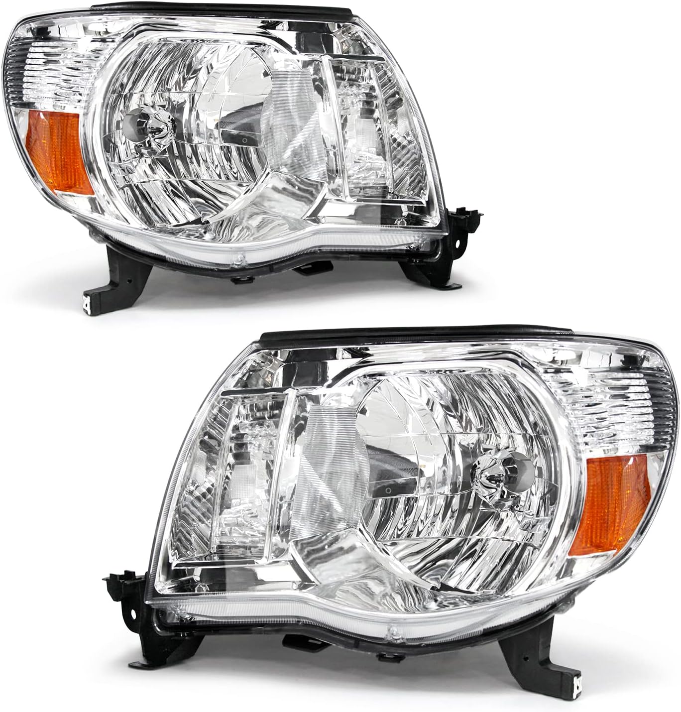 Headlights assembly Compatible with 2005 2006 2007 2008 2009 2010 2011 Toyota Tacoma Pickup Truck Headlights Chrome Housing Amber Reflector Driver and Passenger Side（W/O Bulbs）