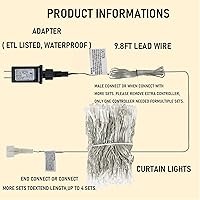 Vista 5 de Dazzle Bright-Guirnalda de 300 luces LED; guirnalda de luces navideñas con 8 modos de iluminación; impermeables, conectables; para ventanas, Blanco