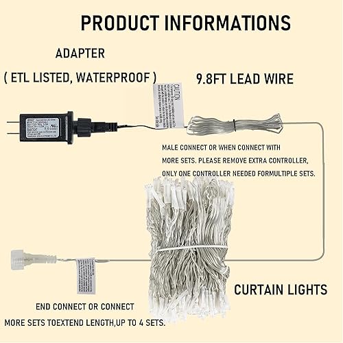 Miniatura 5 de Dazzle Bright-Guirnalda de 300 luces LED guirnalda de luces navideñas con 8 modos de iluminación impermeables, conectables para ventanas,