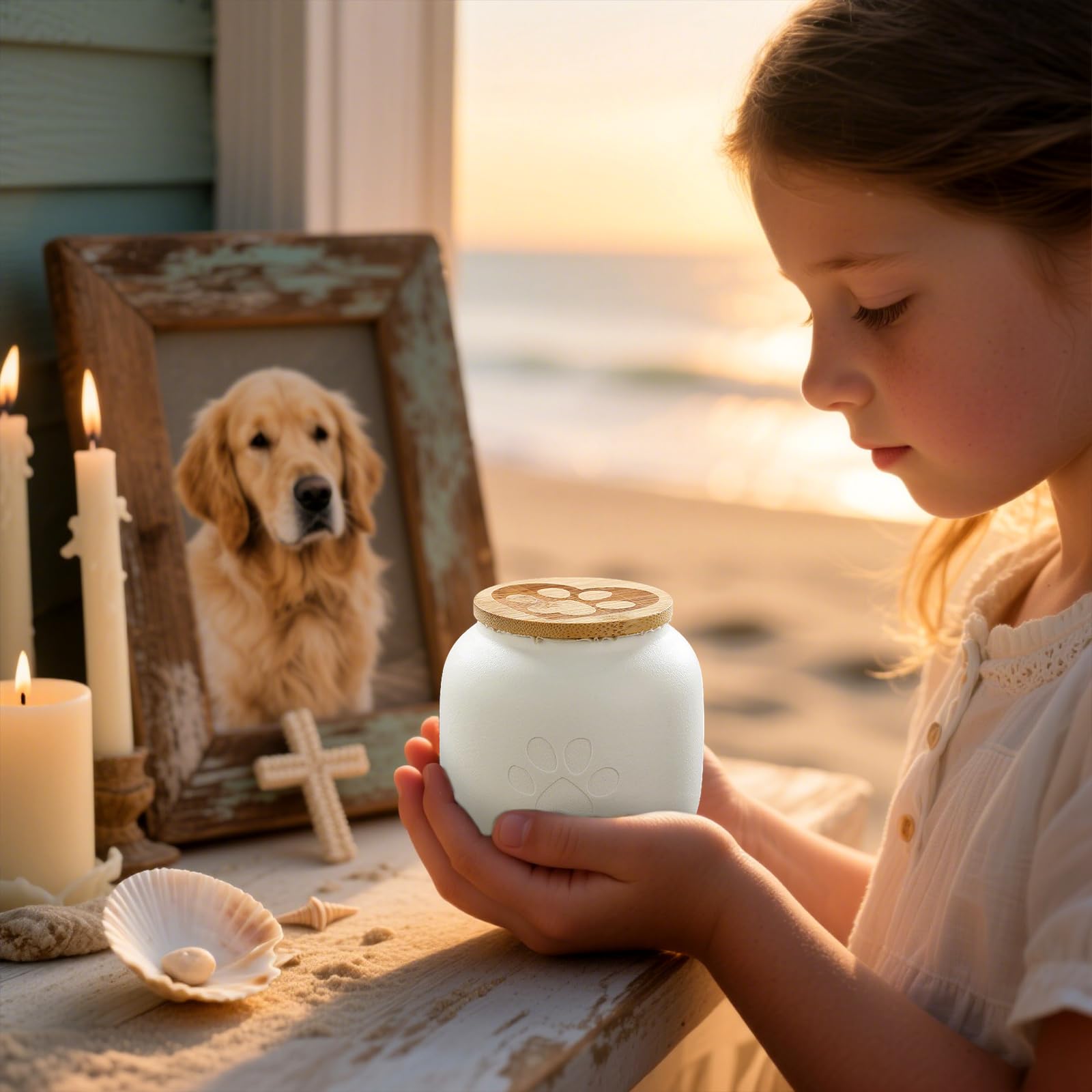 PETCUTE Katzen Urne,Urne für Hund,Mini Urne aus Keramik,Wasserdicht Gedenkurne,Handgefertigte Tierurne aus Hochwertiger Keramik für Hunde und Katzen,Weiß,500ml