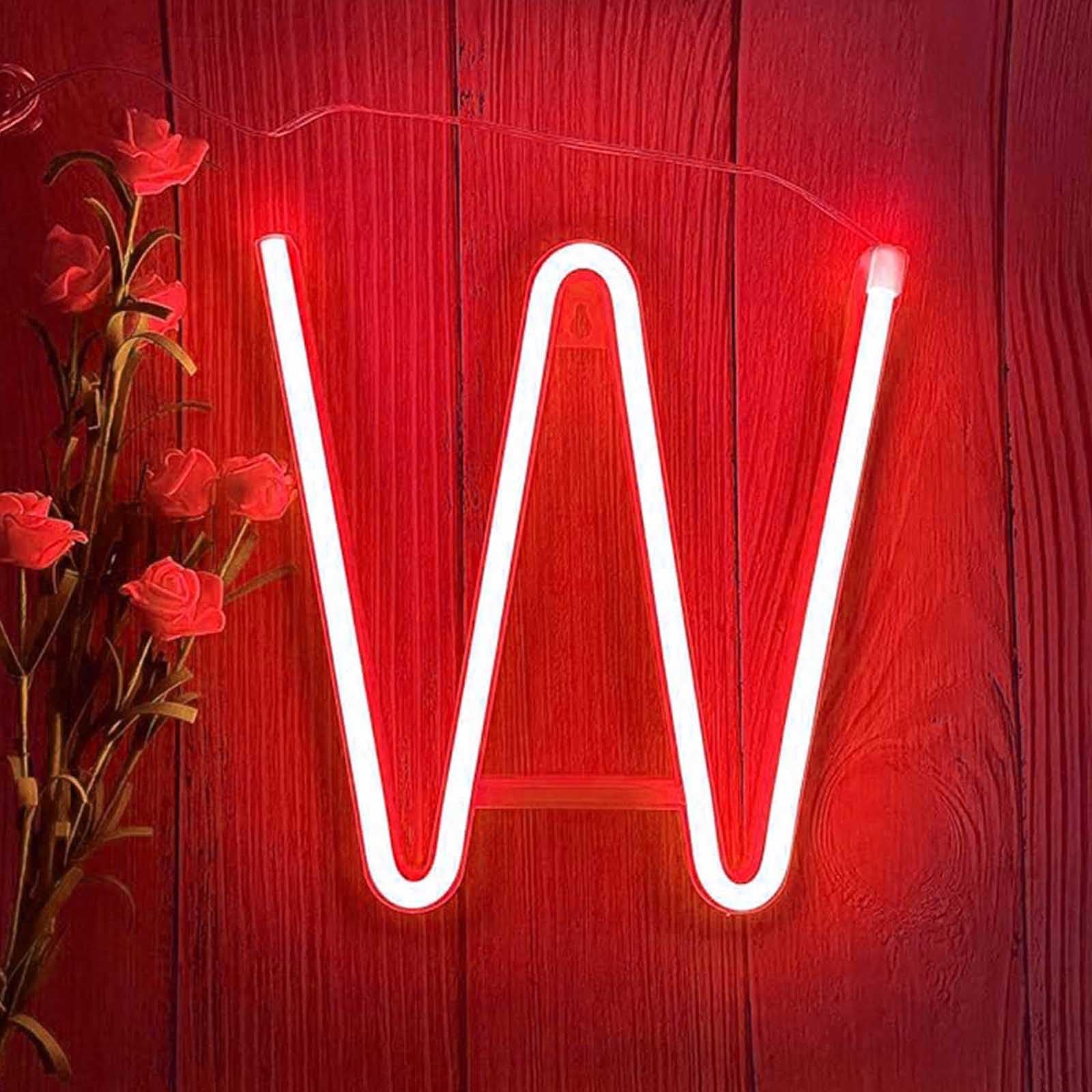 Red LED Neon Sign for Outdoor Garden & Patio Portable Battery/USB Design for Camping & Festivals Enhances Landscape & Party Lighting(Letters W) — image 1