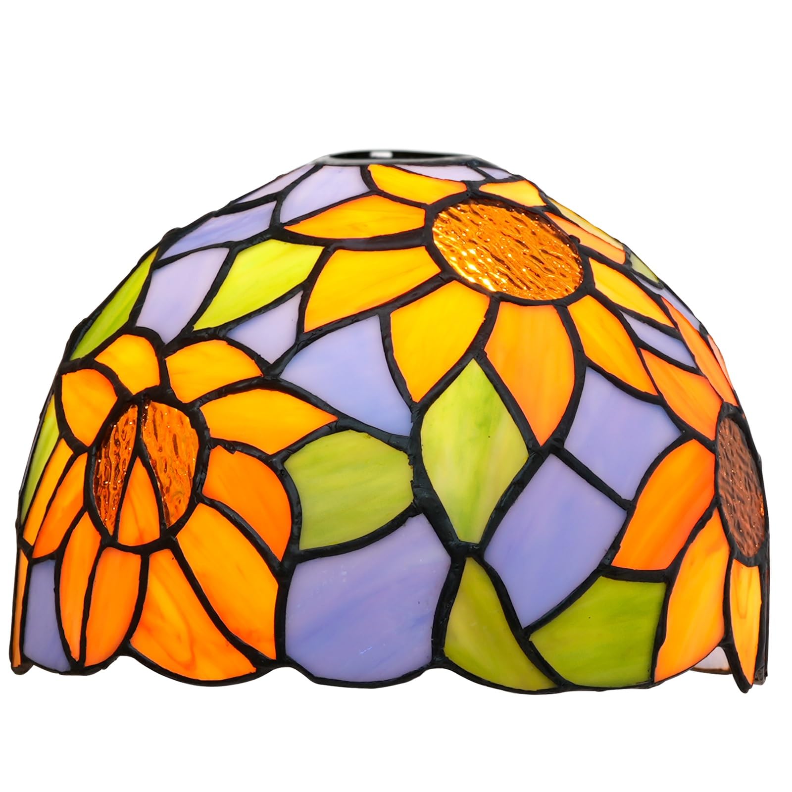 HJRegaFimu Shade Replacement 8" Blue Sunflower Stained Glass Lamp Handmade Retro Pastoral Lampshades Accessories Fit For Table Pendant Light Floor Lamps
