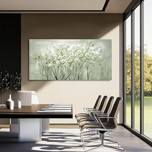 Miniatura 4 de MLART99 Arte moderno para decoración de pared, flores blancas, arte de 24 x 48 pulgadas, decoración de pared para sala de estar y oficina