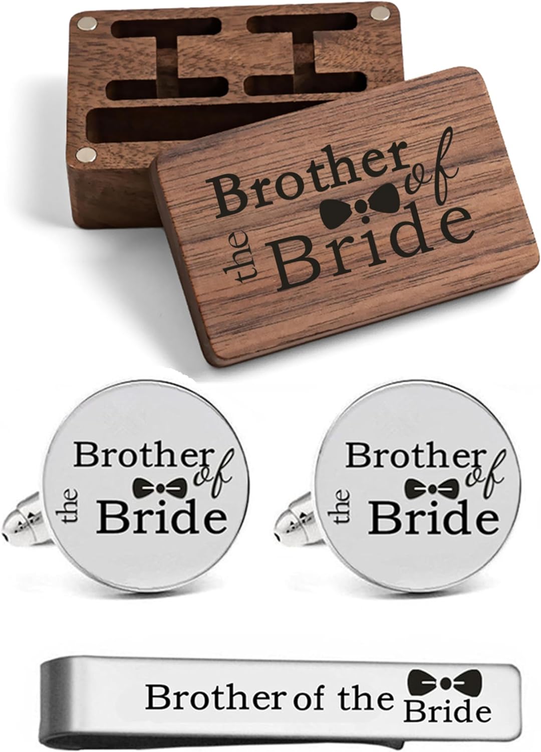 Kooer Custom Personalized Cufflinks & Tie Clip Set Wedding Jewelry Cufflinks Engraved Gifts for Men