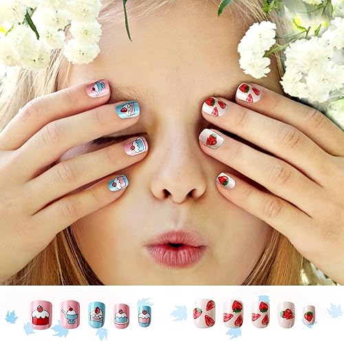 Miniatura 6 de 96 uñas postizas a presión para niños, cobertura completa, uñas postizas cortas, puntas de uñas para niños, bonito regalo para niños y niñas