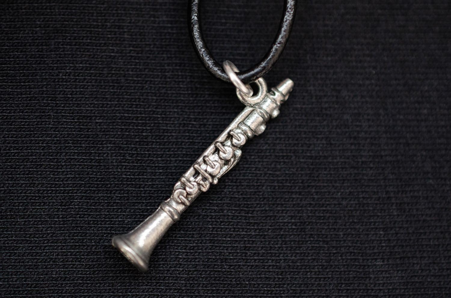 Miniblings Clarinet Necklace Flute Music Silver Orchestra Instrument Leather, multicolored, 29mm - Image 2